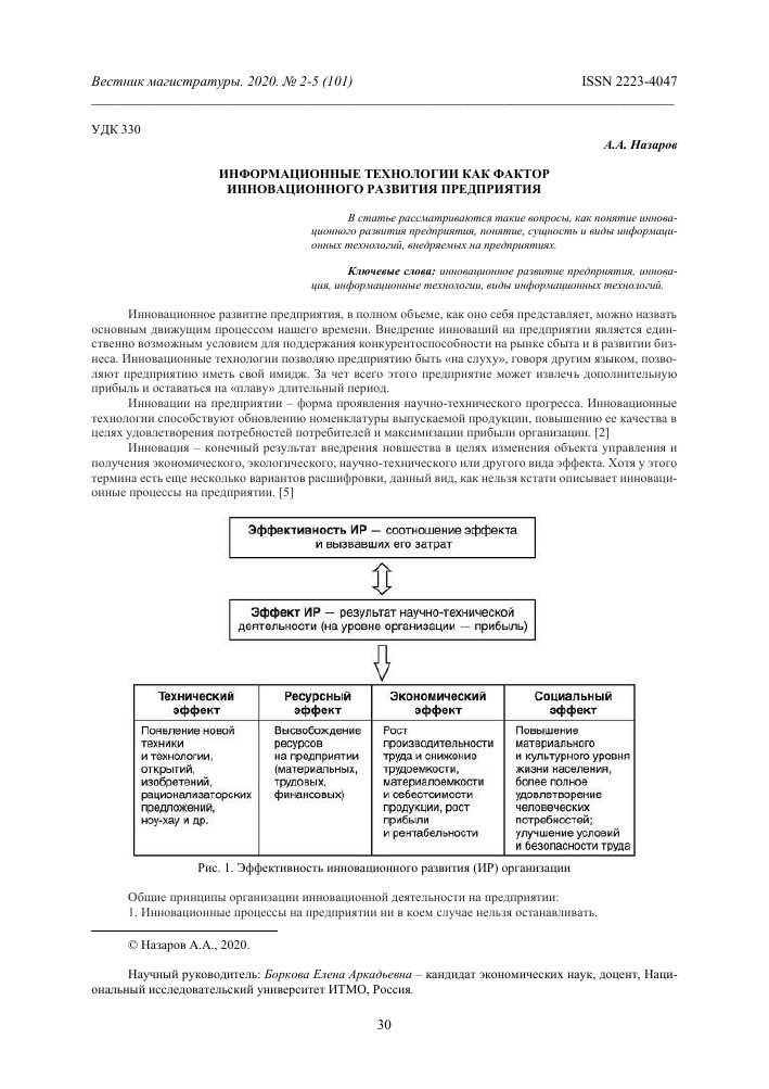 Современные информационные технологии в планировании инновационной деятельности